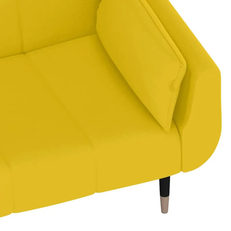 Dvivietė sofa-lova su dvejomis pagalvėmis, geltona, aksomas