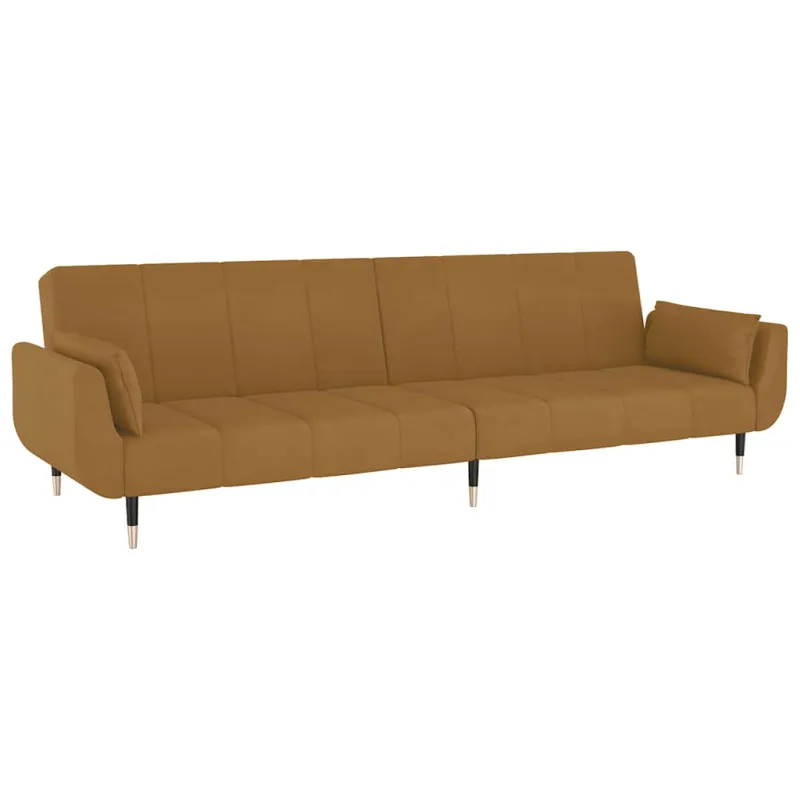 Dvivietė sofa-lova su dvejomis pagalvėmis, ruda, aksomas
