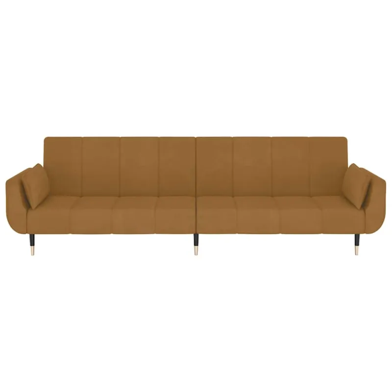 Dvivietė sofa-lova su dvejomis pagalvėmis, ruda, aksomas
