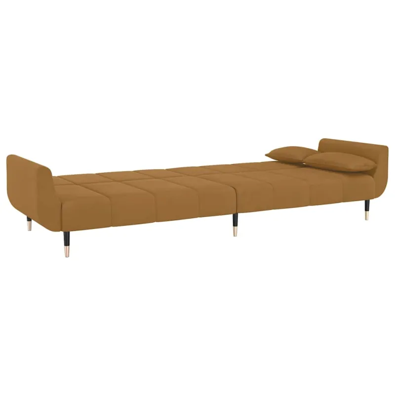 Dvivietė sofa-lova su dvejomis pagalvėmis, ruda, aksomas