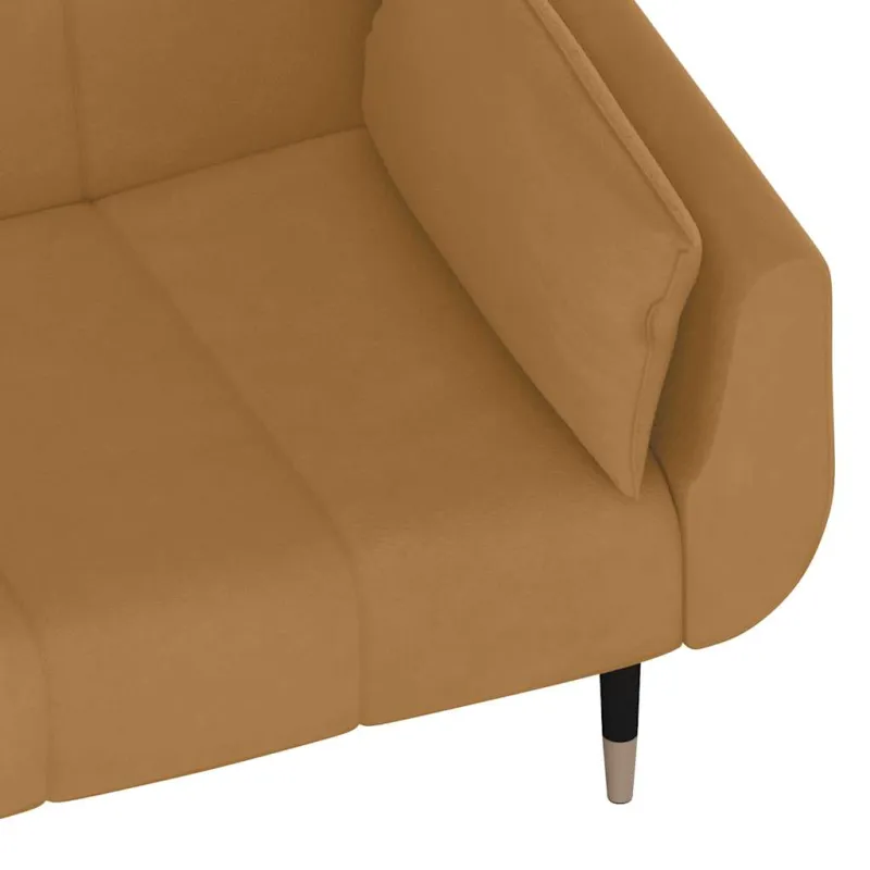 Dvivietė sofa-lova su dvejomis pagalvėmis, ruda, aksomas