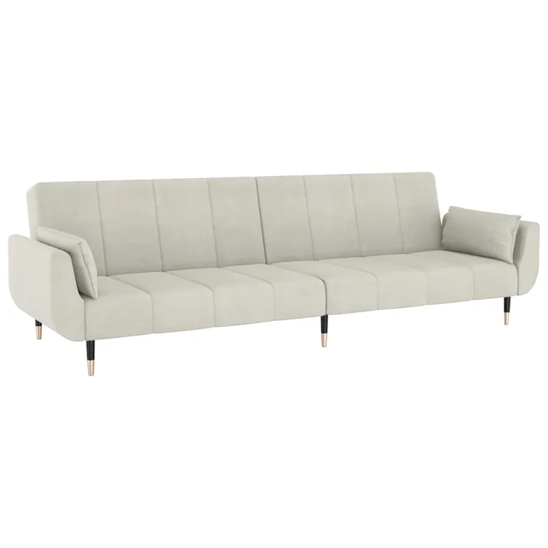 Dvivietė sofa-lova su dvejomis pagalvėmis, kreminė, aksomas