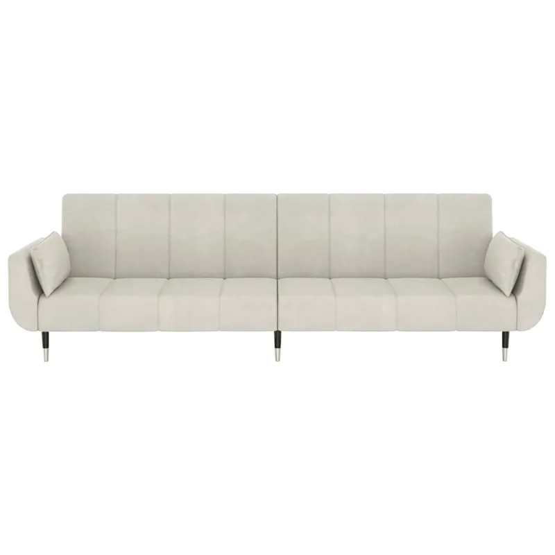 Dvivietė sofa-lova su dvejomis pagalvėmis, kreminė, aksomas