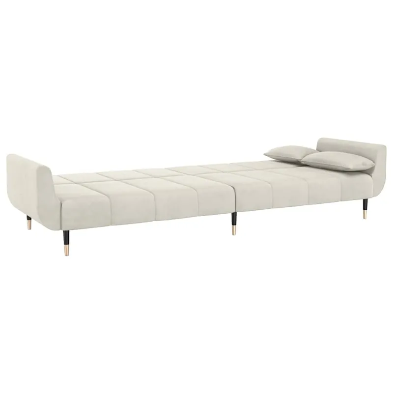 Dvivietė sofa-lova su dvejomis pagalvėmis, kreminė, aksomas