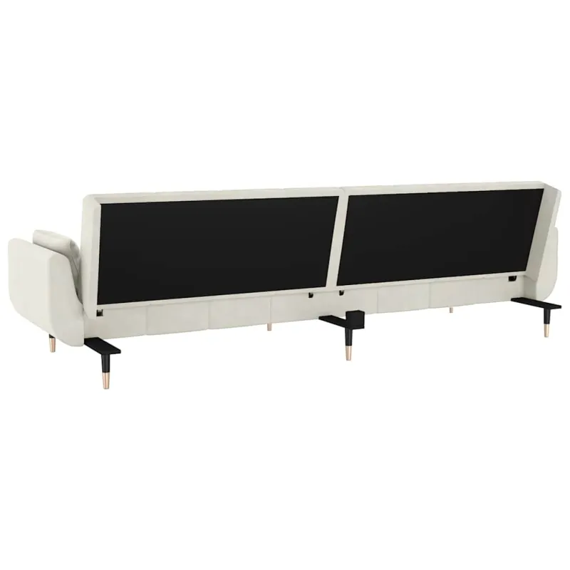 Dvivietė sofa-lova su dvejomis pagalvėmis, kreminė, aksomas