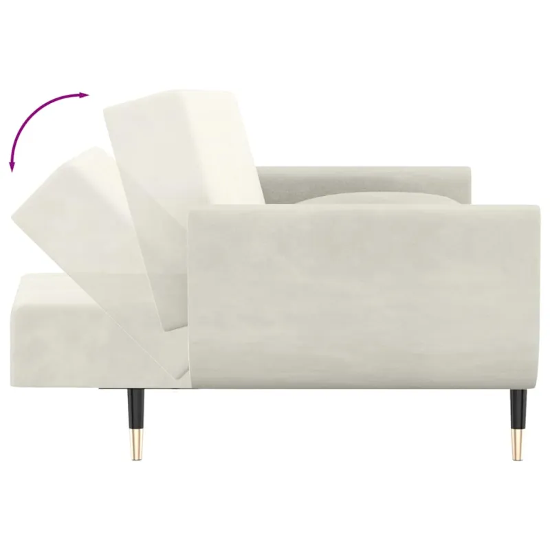Dvivietė sofa-lova su dvejomis pagalvėmis, kreminė, aksomas