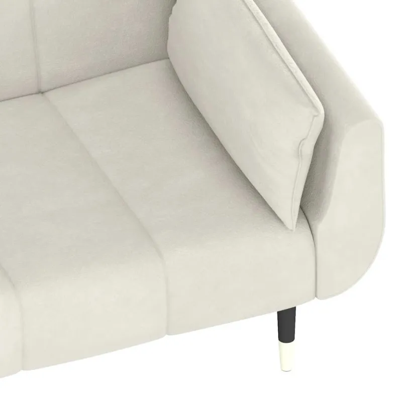 Dvivietė sofa-lova su dvejomis pagalvėmis, kreminė, aksomas