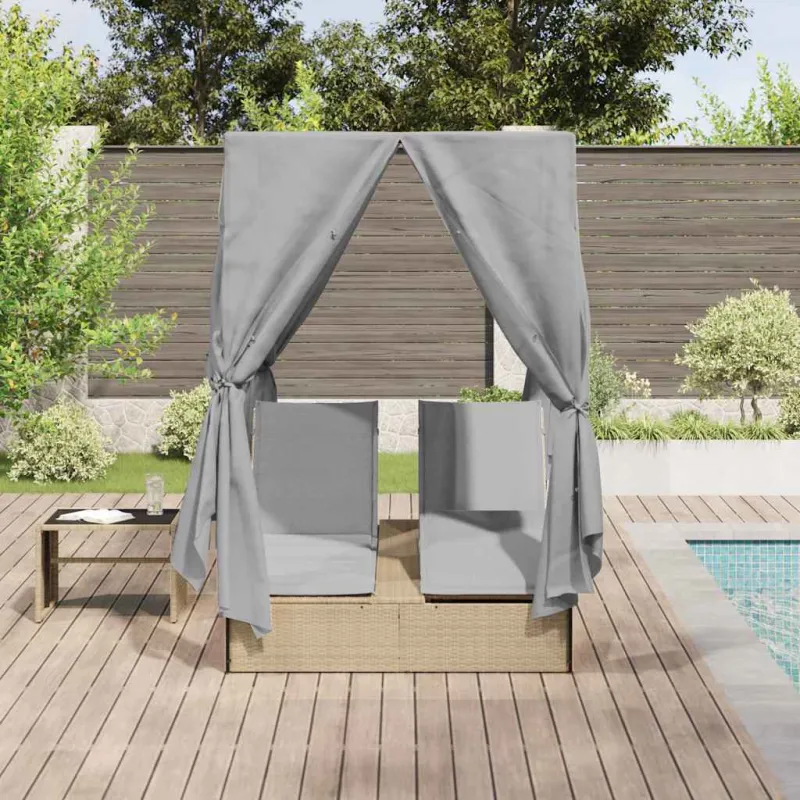 Dvigubas saulės gultas Pilka 205 x 129 x 200 cm poliratanas