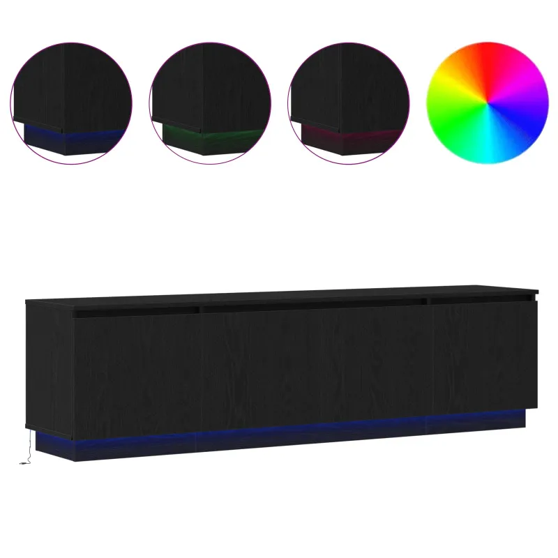 Televizoriaus spintelė su LED Juodas ąžuolas 180 x 38 x 49 cm