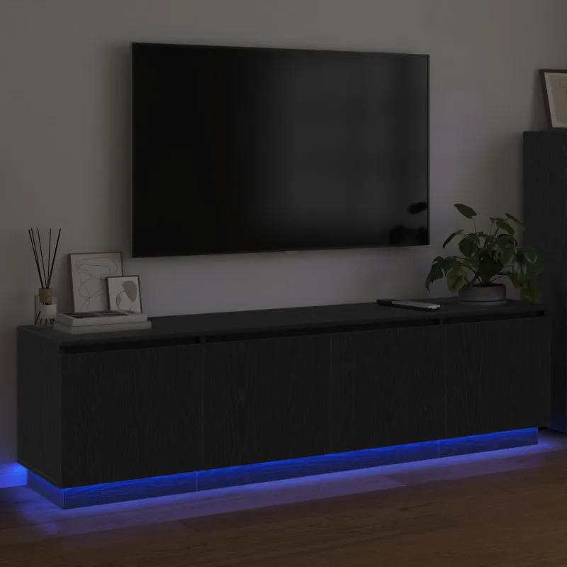 Televizoriaus spintelė su LED Juodas ąžuolas 180 x 38 x 49 cm