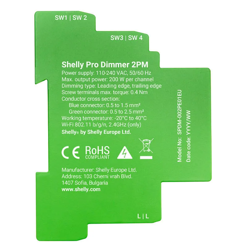 DIN Rail Smart Switch Shelly Pro Dimmer , 2 channels universal