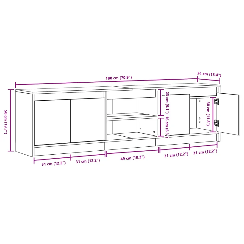 TV vienetai 2 pcs Ruda 180 x 34 x 50 cm Apdirbta mediena