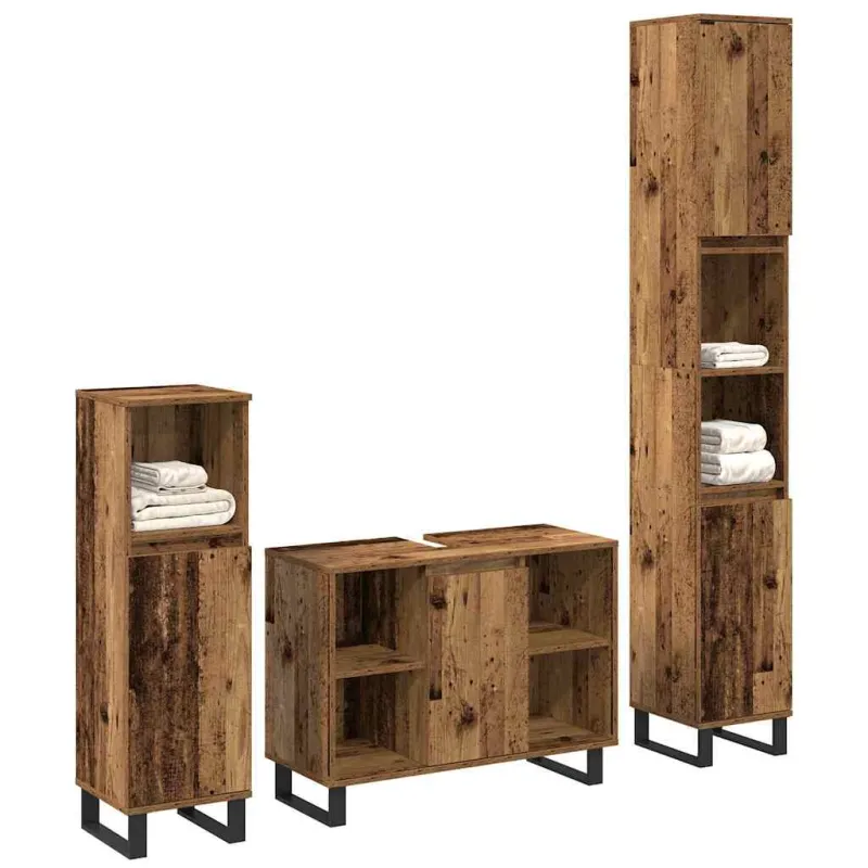Vonios baldų rinkinys su lentyna 3 pcs Ruda Apdirbta mediena
