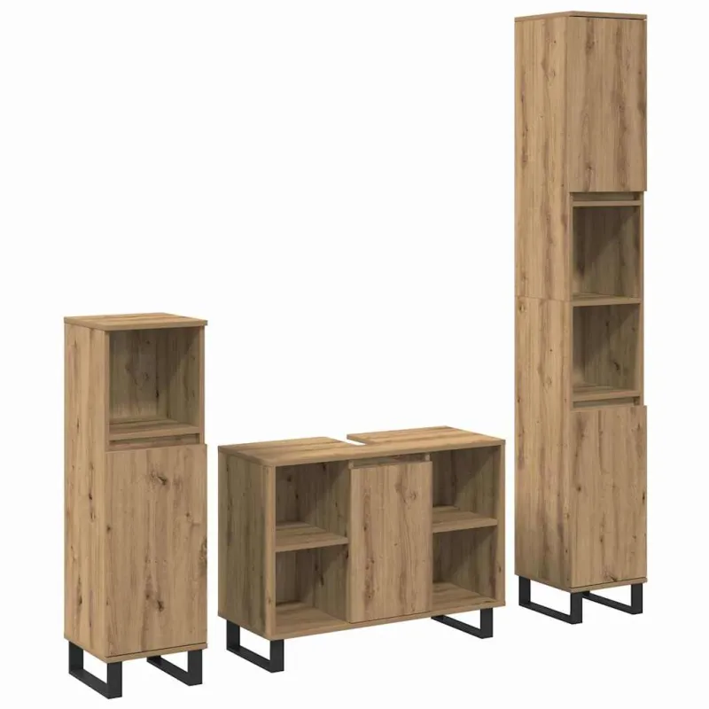 Vonios baldų rinkinys su saugykla 3 pcs Ruda Apdirbta mediena