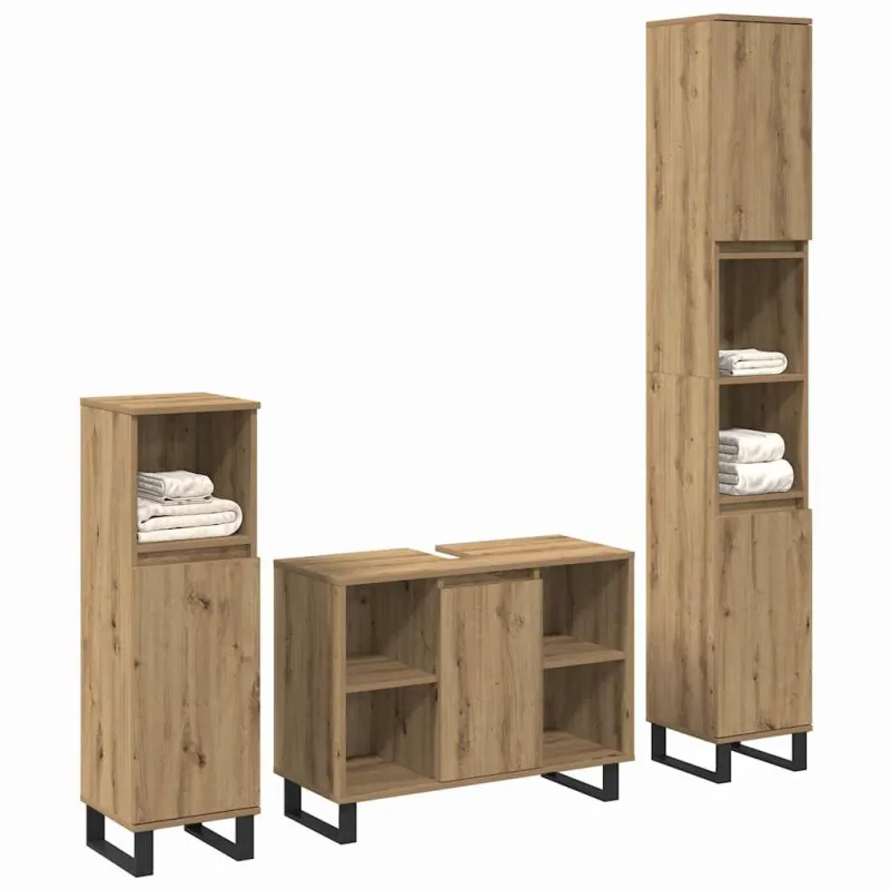 Vonios baldų rinkinys su saugykla 3 pcs Ruda Apdirbta mediena