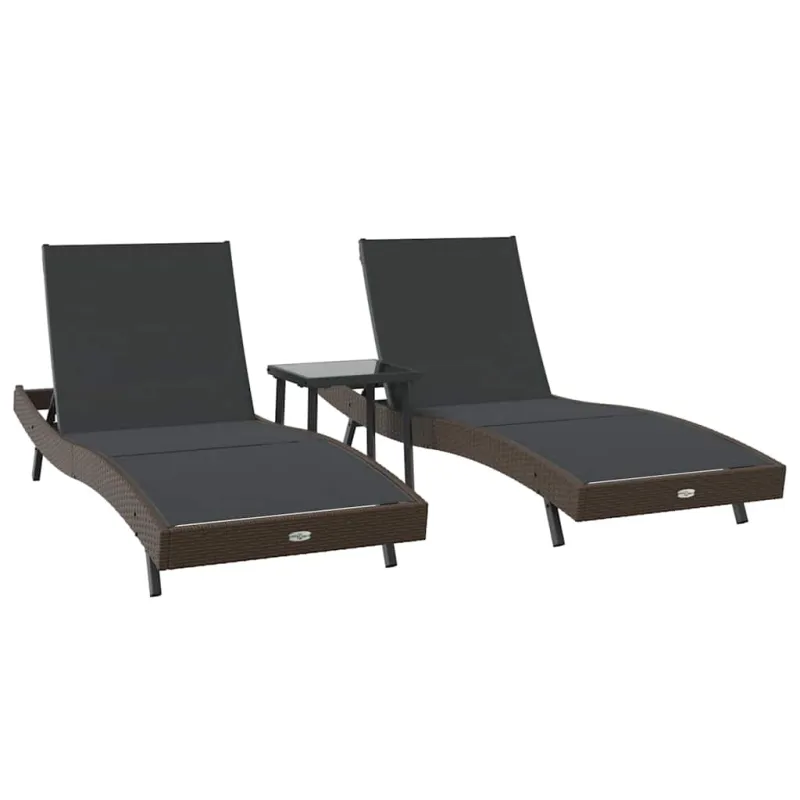 Saulės gultas 3 pcs Ruda 197 x 70 x 82 cm poliratanas