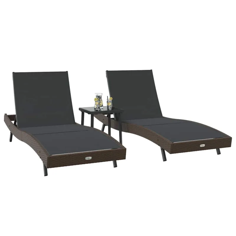 Saulės gultas 3 pcs Ruda 197 x 70 x 82 cm poliratanas