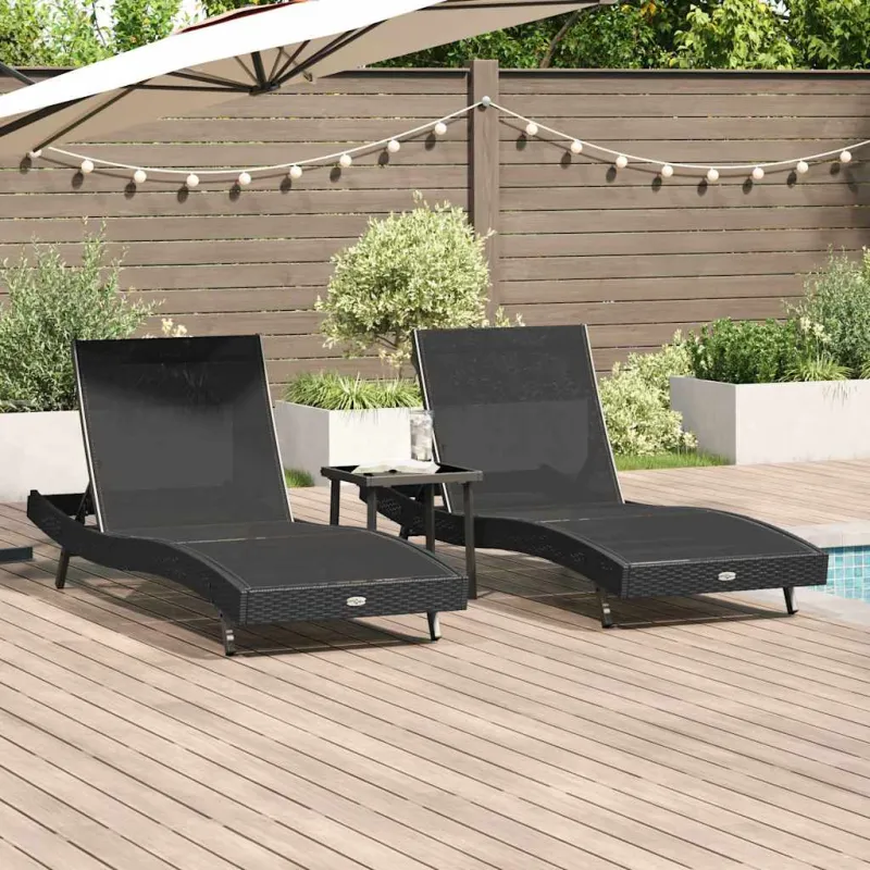 Saulės gultas 3 pcs Juoda 197 x 70 x 82 cm poliratanas