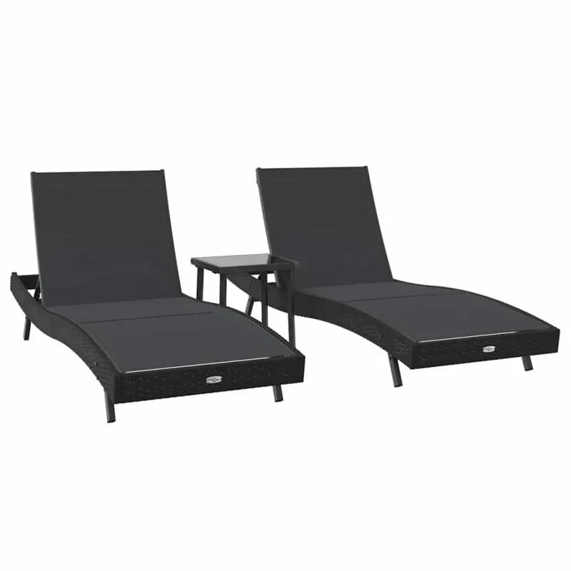 Saulės gultas 3 pcs Juoda 197 x 70 x 82 cm poliratanas