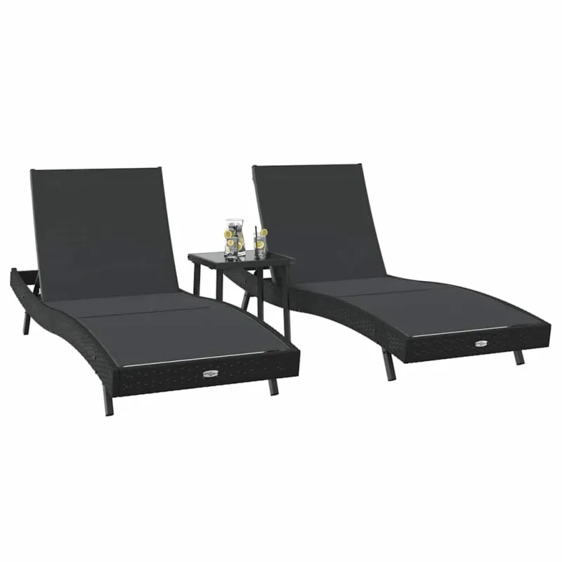 Saulės gultas 3 pcs Juoda 197 x 70 x 82 cm poliratanas