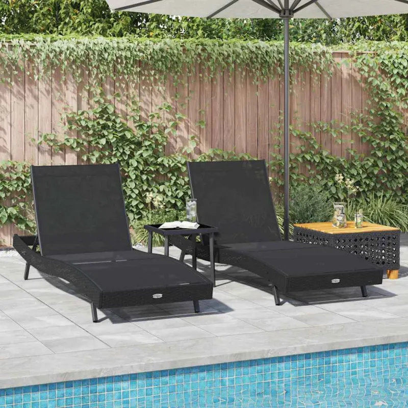 Saulės gultas 3 pcs Juoda 197 x 70 x 82 cm poliratanas