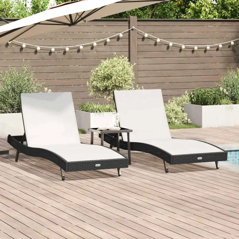 Saulės gultas 3 pcs Juoda ir Balta 197 x 70 x 82 cm poliratanas
