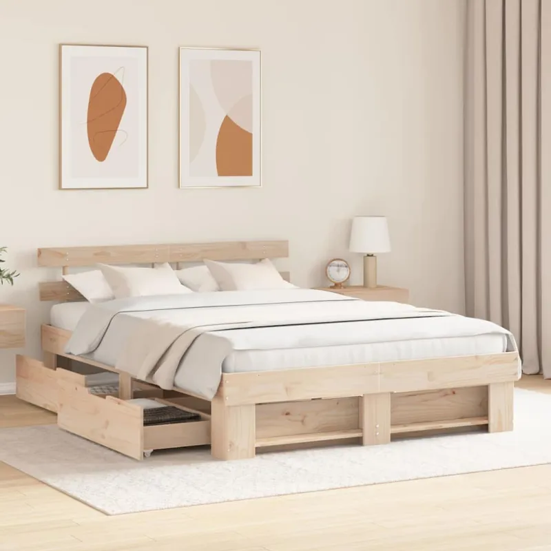 Lovos rėmas su stalčių Ruda 150 x 200 cm Kietos pušies mediena
