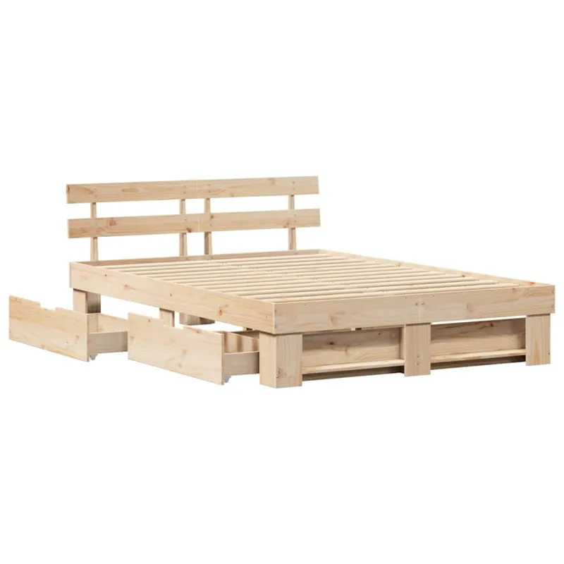 Lovos rėmas su stalčių Ruda 150 x 200 cm Kietos pušies mediena