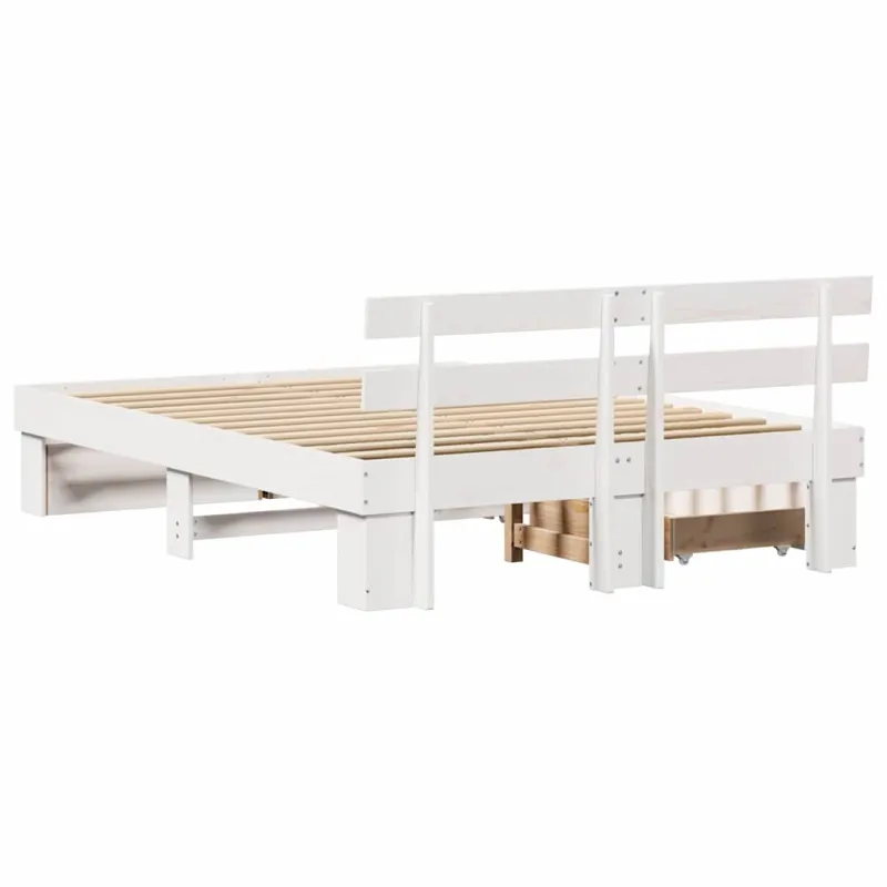 Lovos rėmas su stalčių Balta 150 x 200 cm Kietos pušies mediena