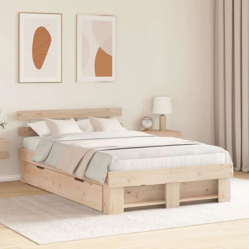 Lovos rėmas su stalčių Ruda 135 x 190 cm Kietos pušies mediena