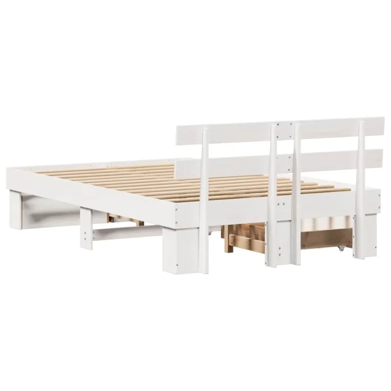 Lovos rėmas su stalčių Balta 135 x 190 cm Kietos pušies mediena