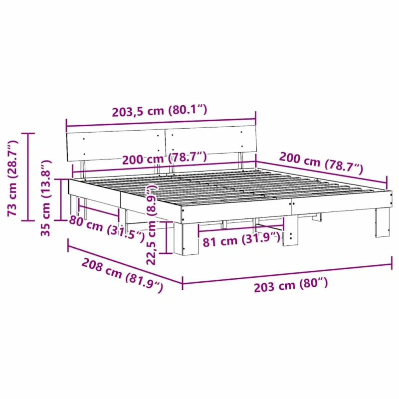 Lovos rėmas Ruda 200 x 200 cm Kietos pušies mediena