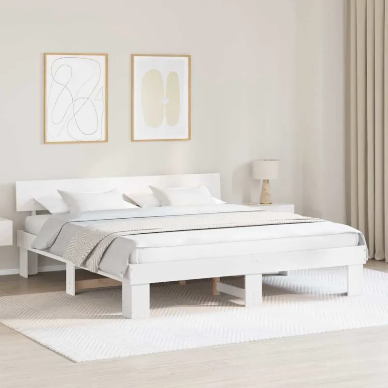Lovos rėmas Balta 200 x 200 cm Kietos pušies mediena
