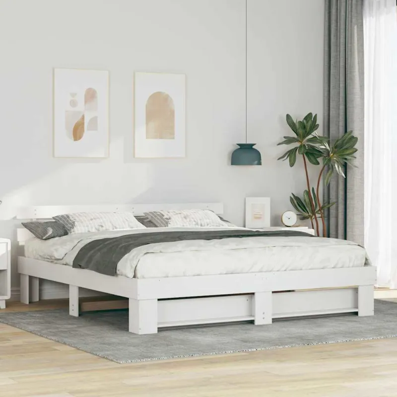Lovos rėmas Balta 200 x 200 cm Kietos pušies mediena