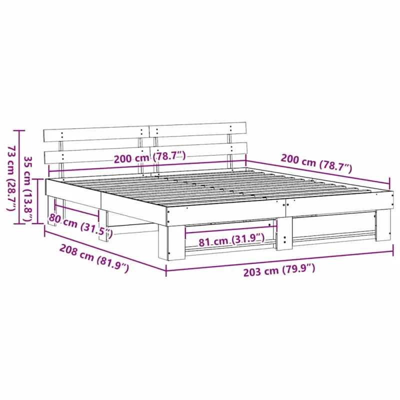 Lovos rėmas Ruda 200 x 200 cm Kietos pušies mediena