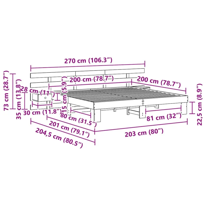 Lovos rėmas Balta 200 x 200 cm Kietos pušies mediena
