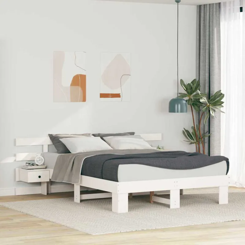 Lovos rėmas Balta 150 x 200 cm Kietos pušies mediena