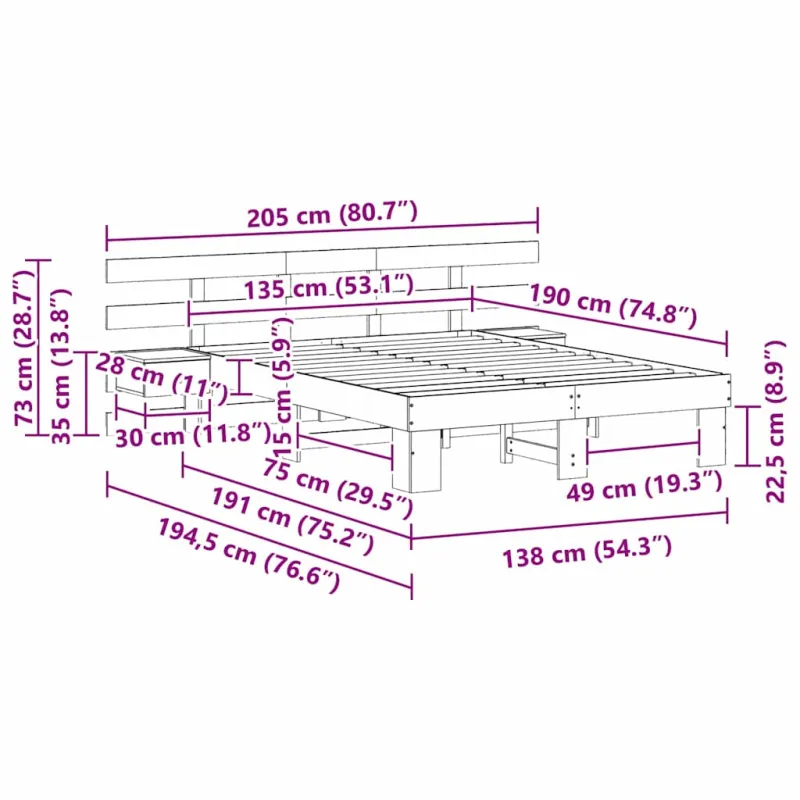 Lovos rėmas Ruda 135 x 190 cm Kietos pušies mediena