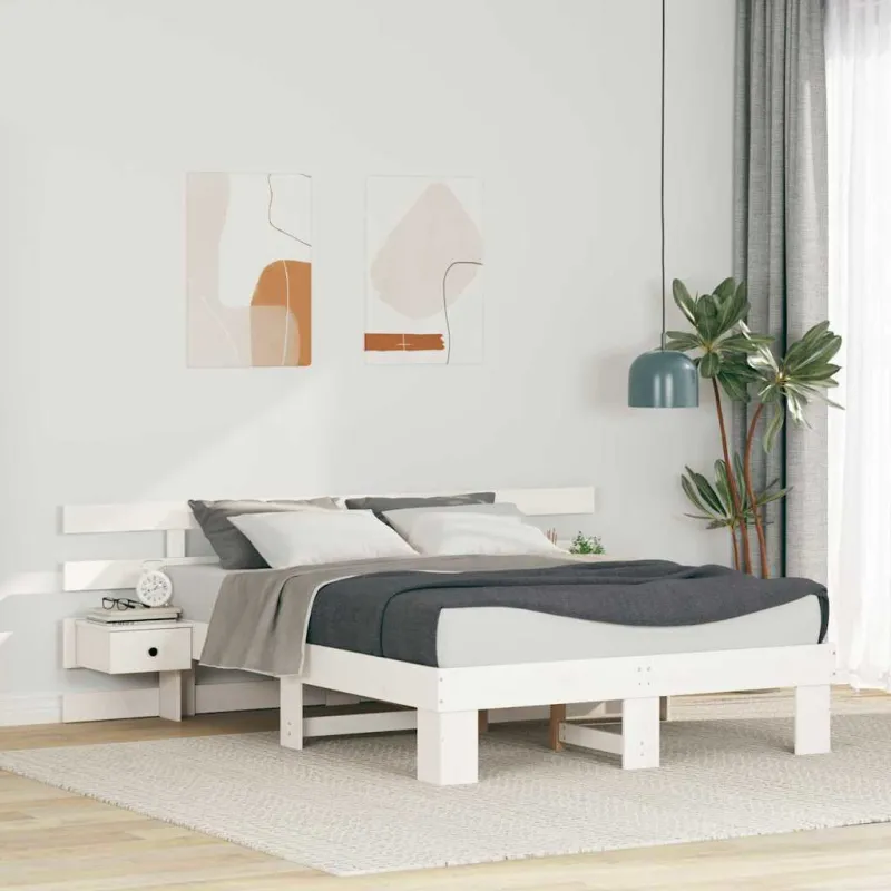 Lovos rėmas Balta 135 x 190 cm Kietos pušies mediena