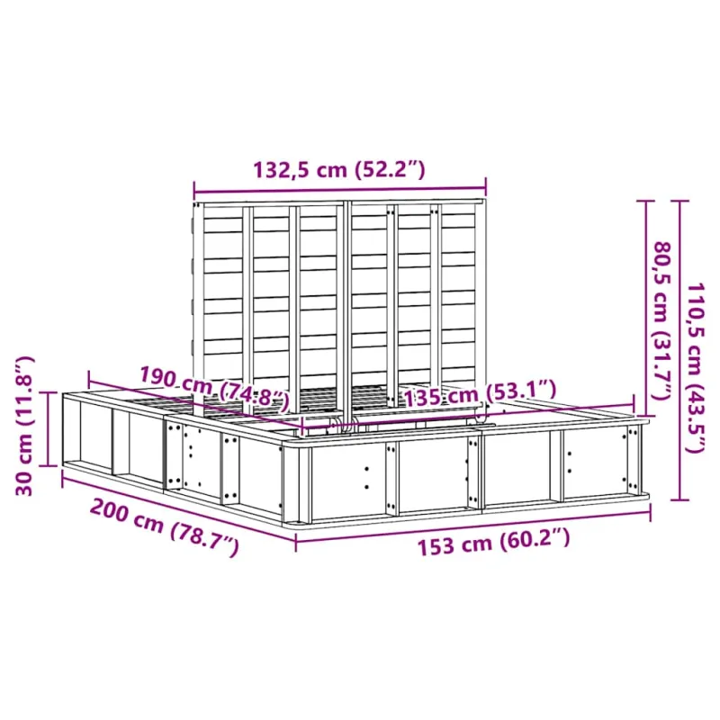 Lovos rėmas Vaško ruda 135 x 190 cm Kietos pušies mediena