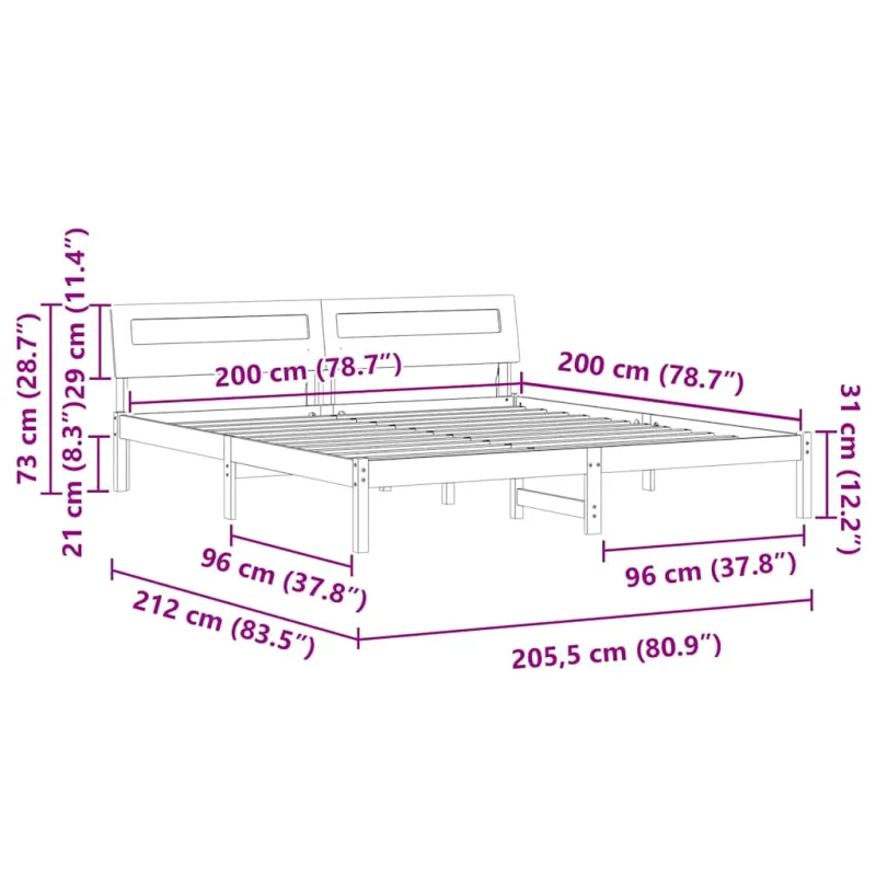 Lovos rėmas Balta 200 x 200 cm Kietos pušies mediena