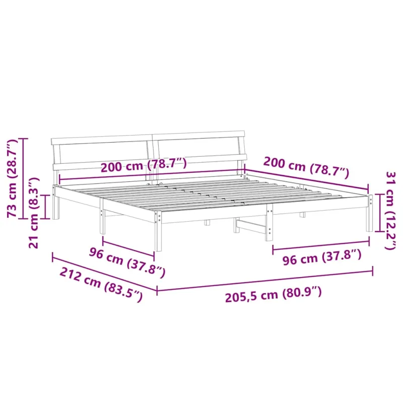 Lovos rėmas Vaško ruda 200 x 200 cm Kietos pušies mediena
