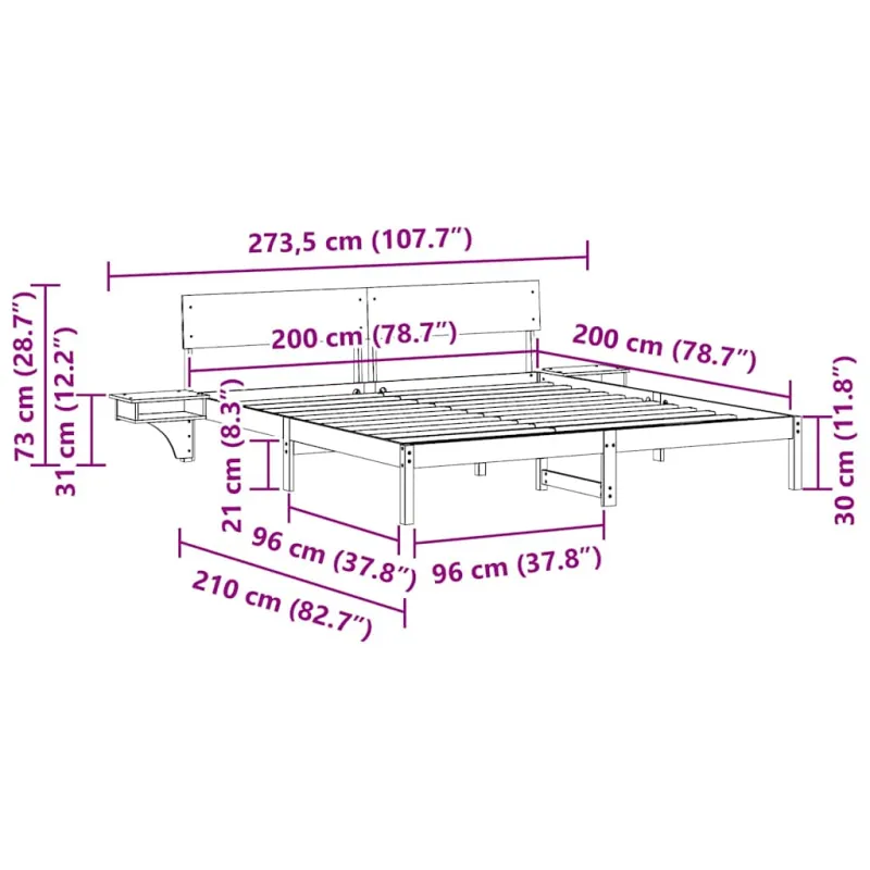 Lovos rėmas Ruda 200 x 200 cm Kietos pušies mediena