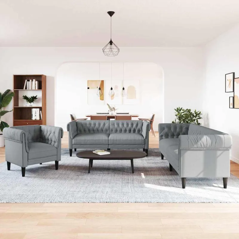 Svetainės sofa 3 pcs Šviesiai pilka 201,5 x 74,5 x 74,5 cm