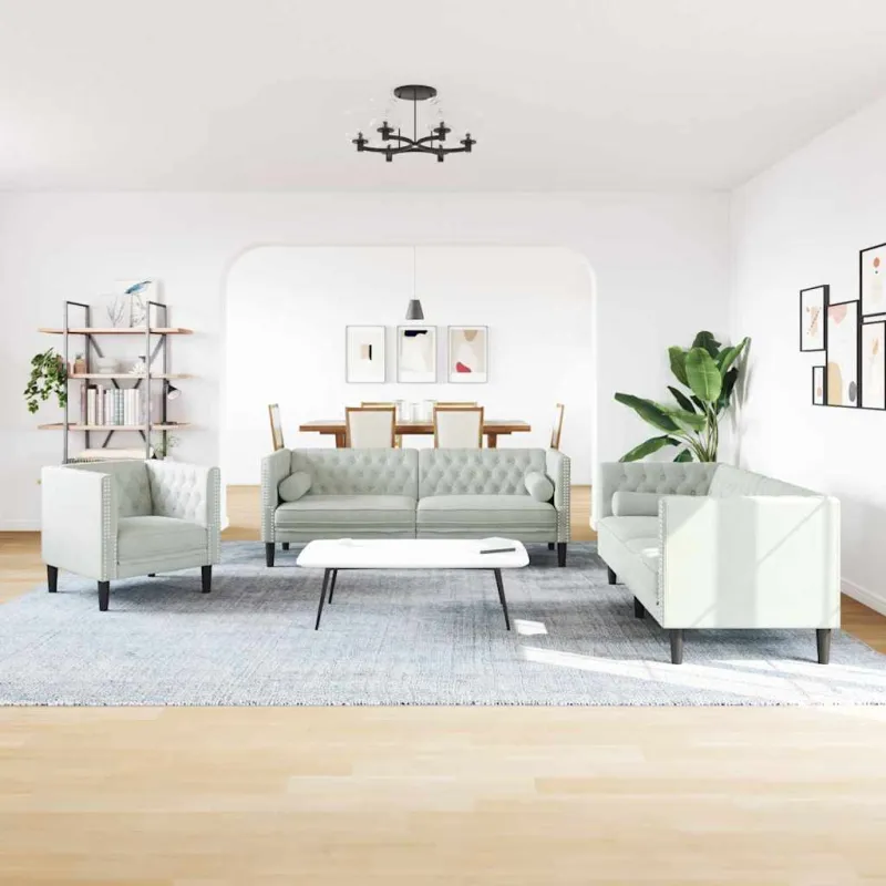 Svetainės sofa 3 pcs Šviesiai pilka 194 x 74,5 x 70,5 cm