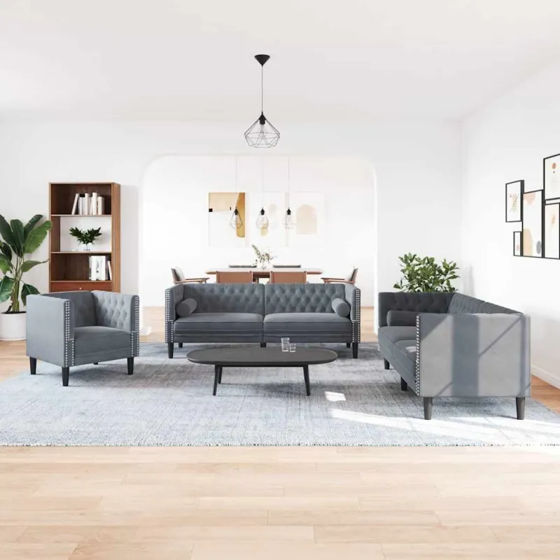 Svetainės sofa 3 pcs Tamsiai pilka 194 x 74,5 x 70,5 cm Aksomas