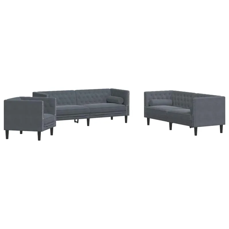 Svetainės sofa 3 pcs Tamsiai pilka 194 x 74,5 x 70,5 cm Aksomas
