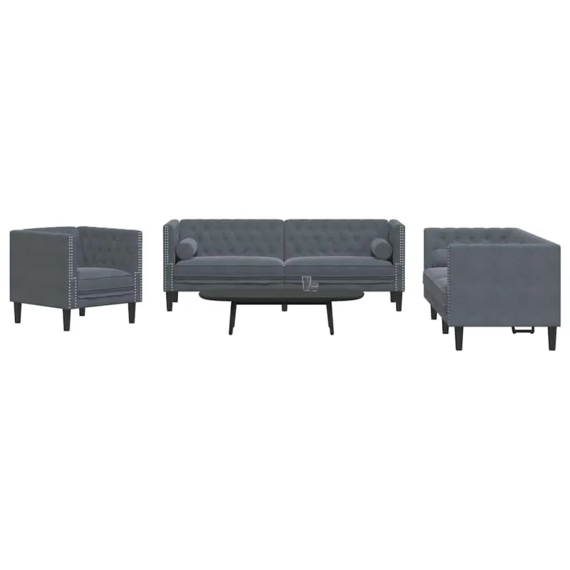 Svetainės sofa 3 pcs Tamsiai pilka 194 x 74,5 x 70,5 cm Aksomas