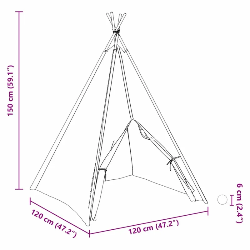 Teepee palapinė Balta 120 x 120 x 150 cm Audinys ir plastikas