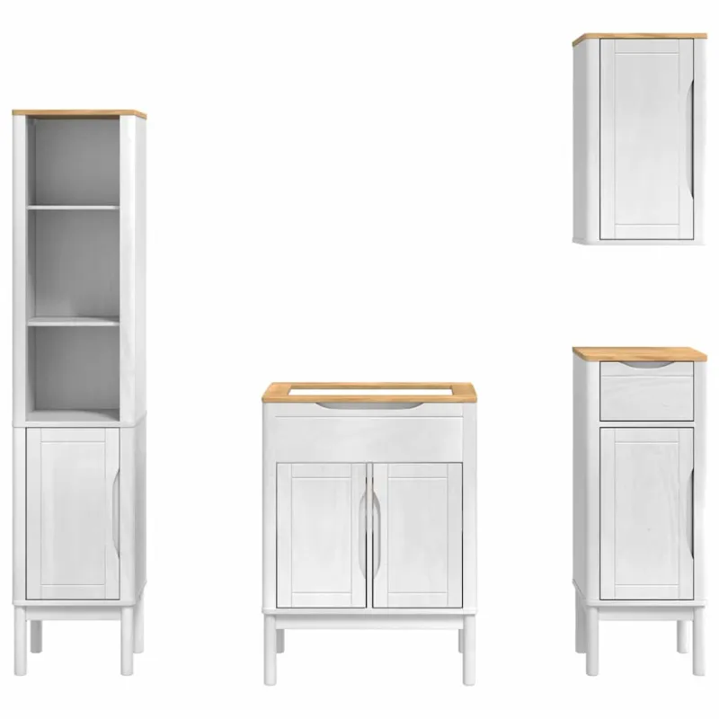 Vonios baldų rinkinys FLORO 4 pcs Balta Kietas pušies medis